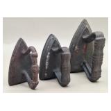 3 Miniature Cast Iron Sad Irons