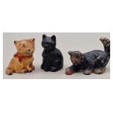 3 Cast Iron Miniature Cat Figurines