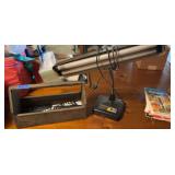 Wooden toolbox shaped holder and desk lamp
