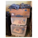 Organizers of fabric and box of bed linens