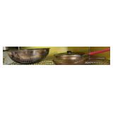 Stainless steel mixing bowl, assorted skillets