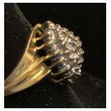 10K yellow gold and diamond cluster ring