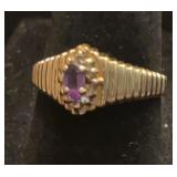 14K yellow gold amethyst & diamond ring