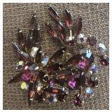 Aurora Borealis Amethyst Rhinestone Brooch