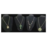 Jade Like Cross, Filigree Pendant/ Green Stone