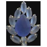 Blue Moonstone Givre Glass/Rhinestone Brooch
