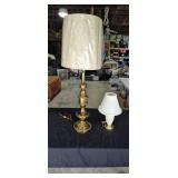 1 Large Brass & 1 Small Ceramic Table Lamps