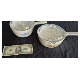Two Vintage CorningWare Small Saucepans with Lids