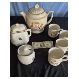 Vintage Ceramic Teapot, 4 Teacups, 2 Sugarbowls