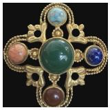 Maltese Cross Brooch w/ Multicolored Stones