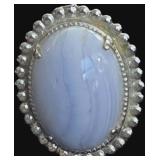 Oval Cut Blue Lace Agate Cabochon Brooch