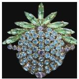 VTG Pineapple Brooch w/ Blue/Green Rhinestones