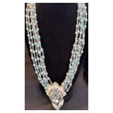 VTG Light Blue/Clear Beaded Necklace/ Pin