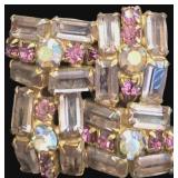 Pink & Aurora Borealis Rhinestones Brooch