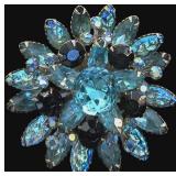 Unsigned Judy Lee Blue Aqua Rhinestone Brooch