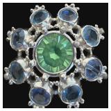 Silver Tone w/Blue and Green Rhinestones