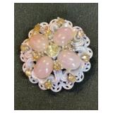 VTG Lavender Glass/Crystal Rhinestone Brooch