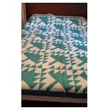 Vintage Green & White "Flying Geese" Quilt