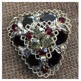 Filigree Brooch w/ Deep Red Rhinestones
