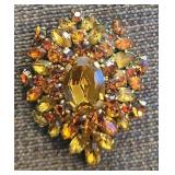 Juliana Style Orange/ Yellow Rhinestone Brooch