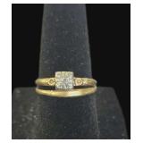 14K Wedding Set with 1 Diamond