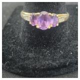 10K Yellow Gold Amethyst & Diamonds Ladies Ring