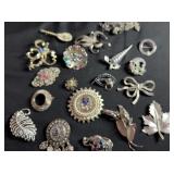 Silver Tone Crest of Arms Brooch and Others