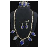 Silver Tone with Blue Lapis Lazui Stone Jewelry