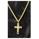 Black Hills Cross Gold w Grape Leaf Necklace