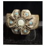 SW Style Floral Cuff Bracelet with Faux Turquoise/