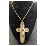 VTG Sterling Silver? Cross w Amber Cabochons