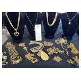 Gold Tone Necklaces/ Obsidian Heart