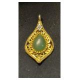 VTG GP Green Nephrite Jade Filigree Pendant