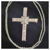Silver Tone Cross wPink/Clear Crystals