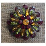 1940-50ï¿½s Red/Gold/Green Rhinestone Brooch