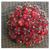 Miriam Haskell Style Red Beaded Rosette Cluster