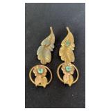 Gold Tone Pins with Green Stones