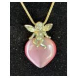 VTG Sterling Silver Pink Rose Quartz Winged Cherub