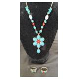 Avon Red/Turquoise Coral Necklace/Rings