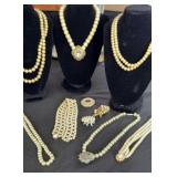 Faux Pearl Necklaces, Bracelet and Pins
