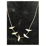 Sterling Silver Necklace Hand Carved Abalone Birds