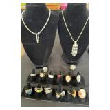 VTG Rhinestone Necklaces/Rings- Avon Rings