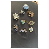 Antique Gold Tone w/Blue Accents Brooches