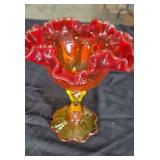 Vintage Fenton Amberina Glass Footed Dish