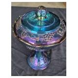 Vintage Blue Carnival Glass Candy Dish