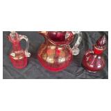 Vintage Ruby Res Crackle Glass Set