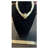Faux Pearl Choker Necklace and Bracelet