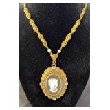 German Onyx Cameo Pendant Necklace