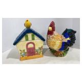 Birdhouse & Rooster Cookie Jars