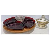 MCM Lazy Susan Vegetable & Gold rim covered candy